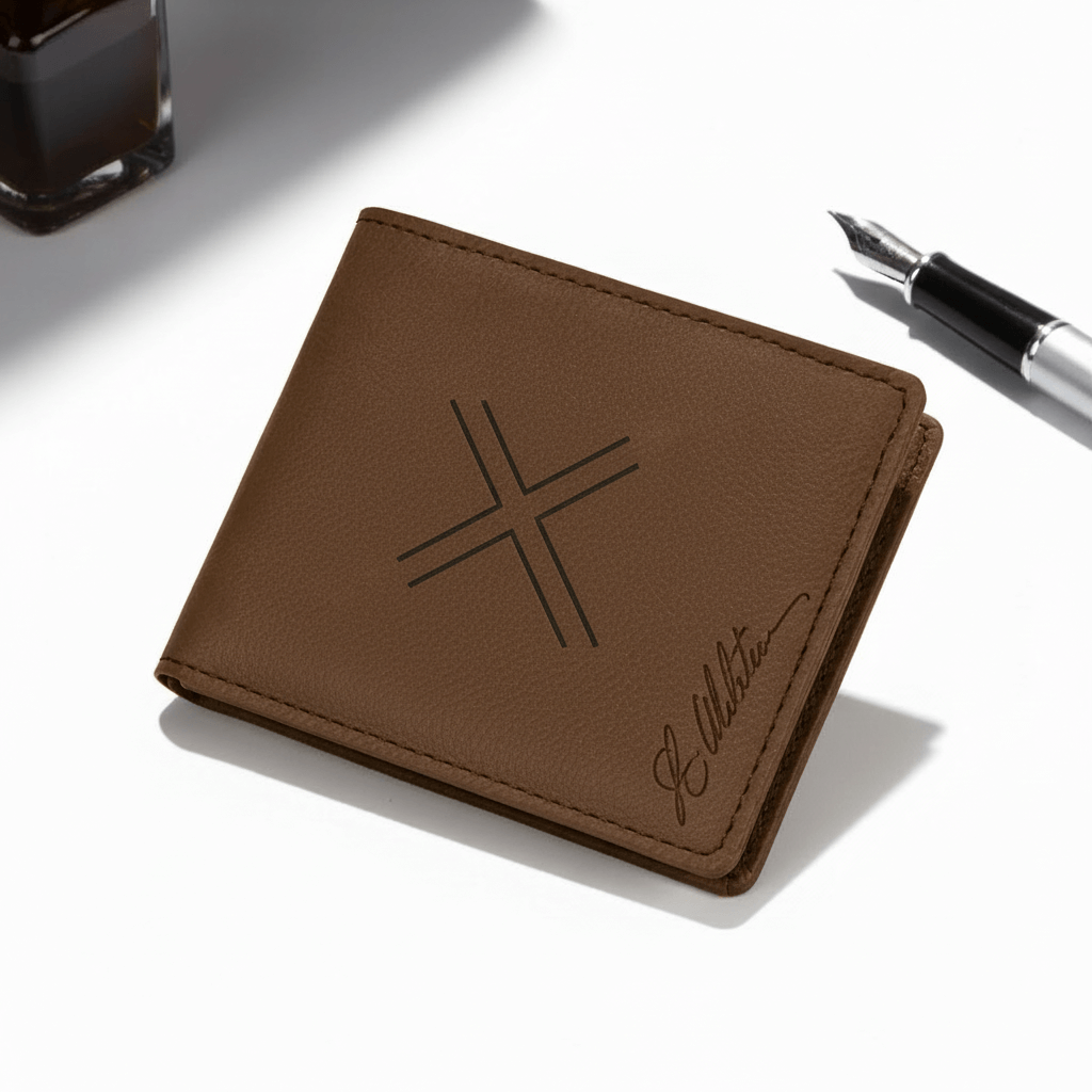 Personalized leather bifold wallet with Personalized Engraving