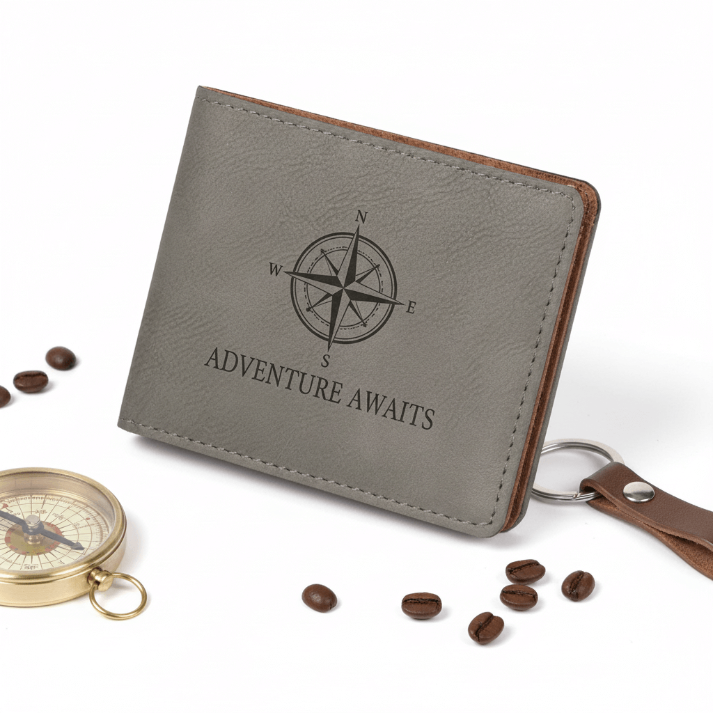 Personalized leather bifold wallet with Personalized Engraving