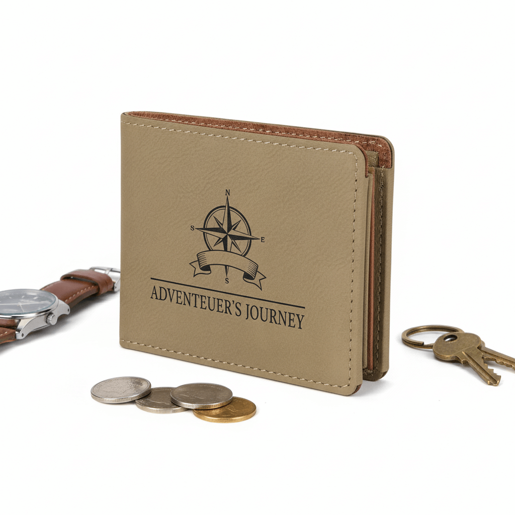 Personalized leather bifold wallet with Personalized Engraving