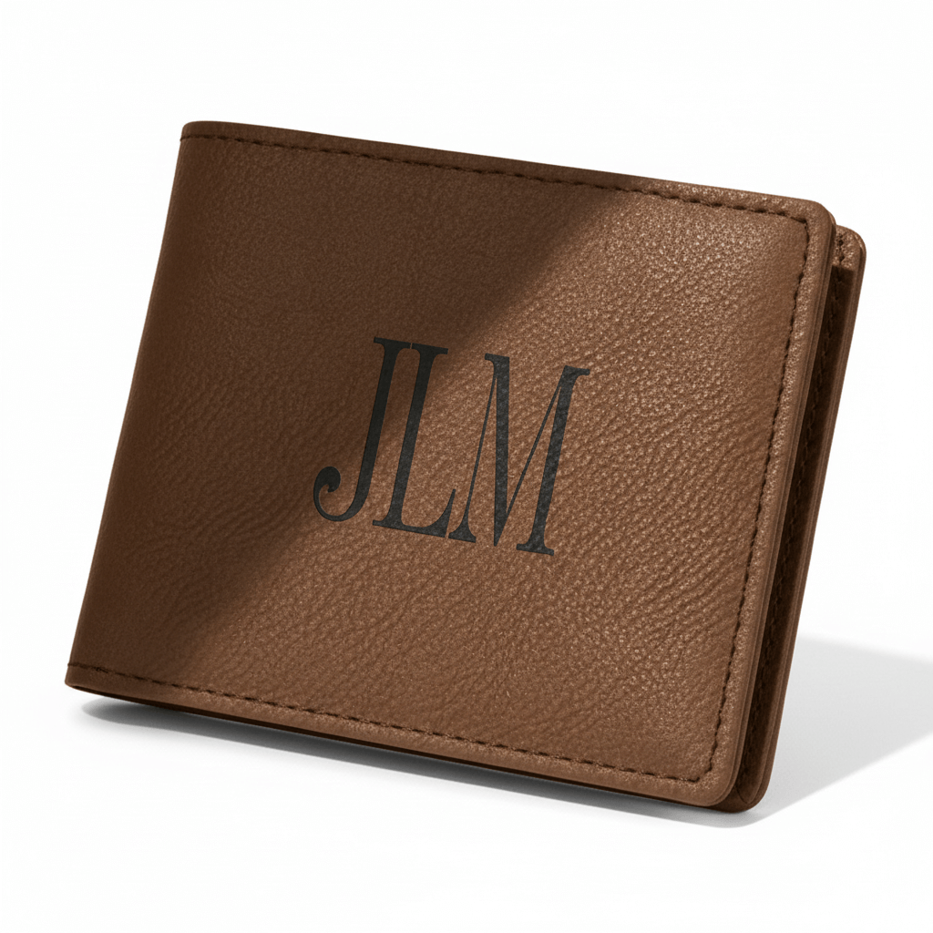 Personalized leather bifold wallet with Personalized Engraving