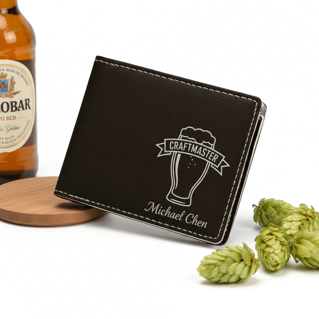 Personalized leather bifold wallet with Personalized Engraving