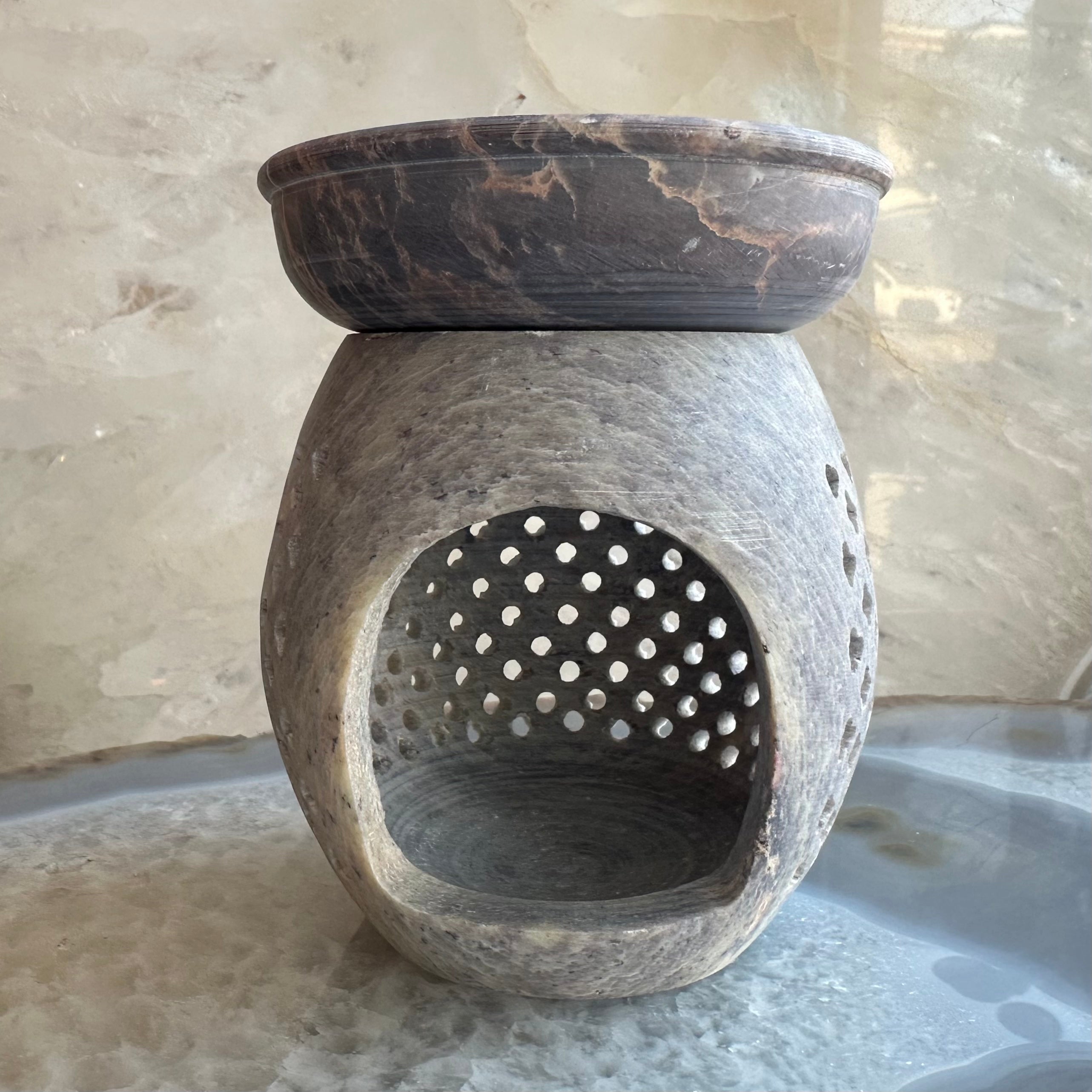 Carved Soapstone Essential Oil Burner 3.5" | Decorative | Wiccan Center