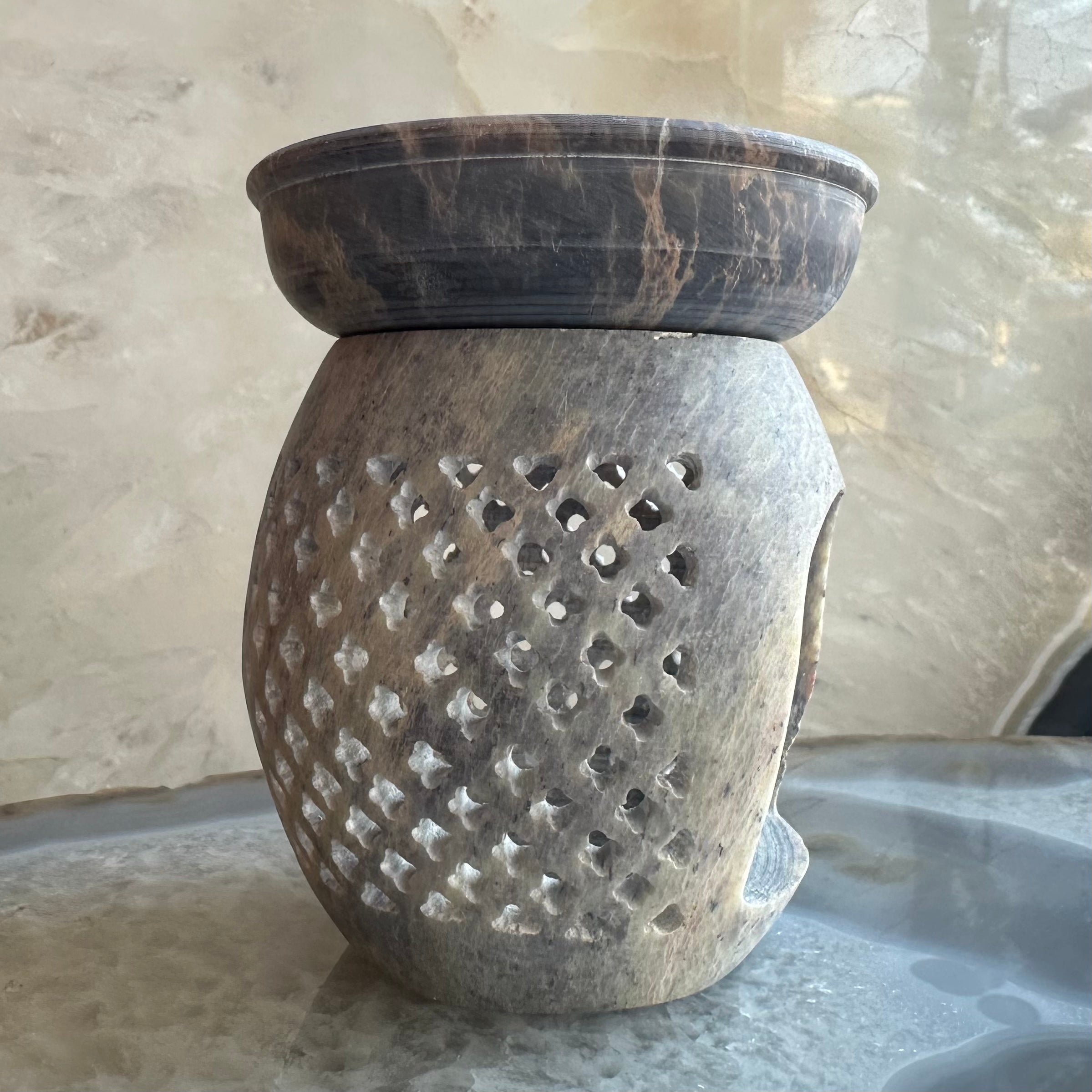 Carved Soapstone Essential Oil Burner 3.5" | Decorative | Wiccan Center