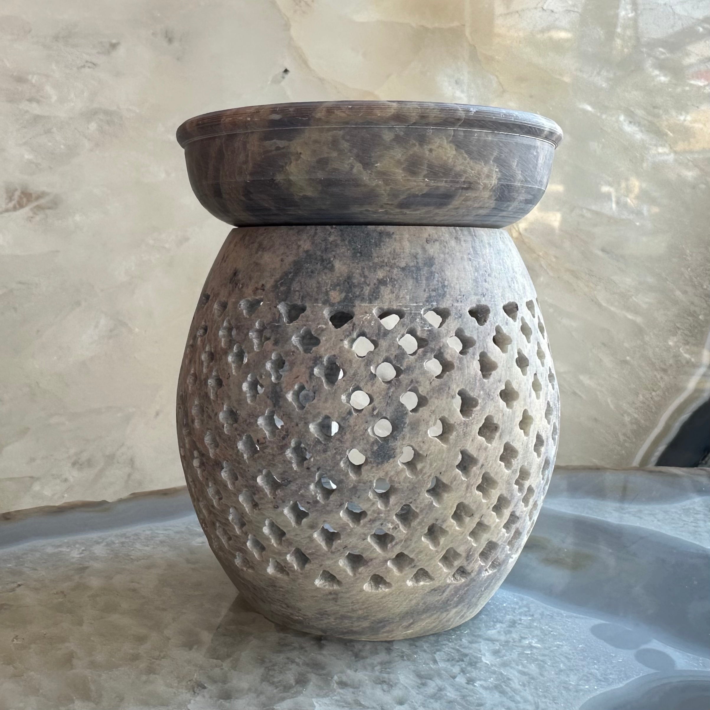 Carved Soapstone Essential Oil Burner 3.5" | Decorative | Wiccan Center