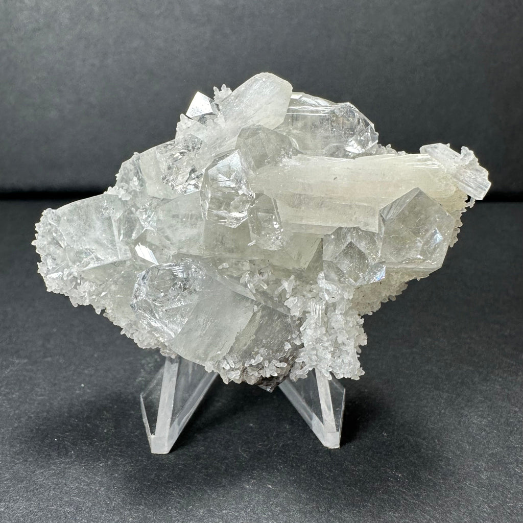 Clear Apophyllite Cluster with White Stilbite on Chalceedony from India | Minerals | Wiccan Center