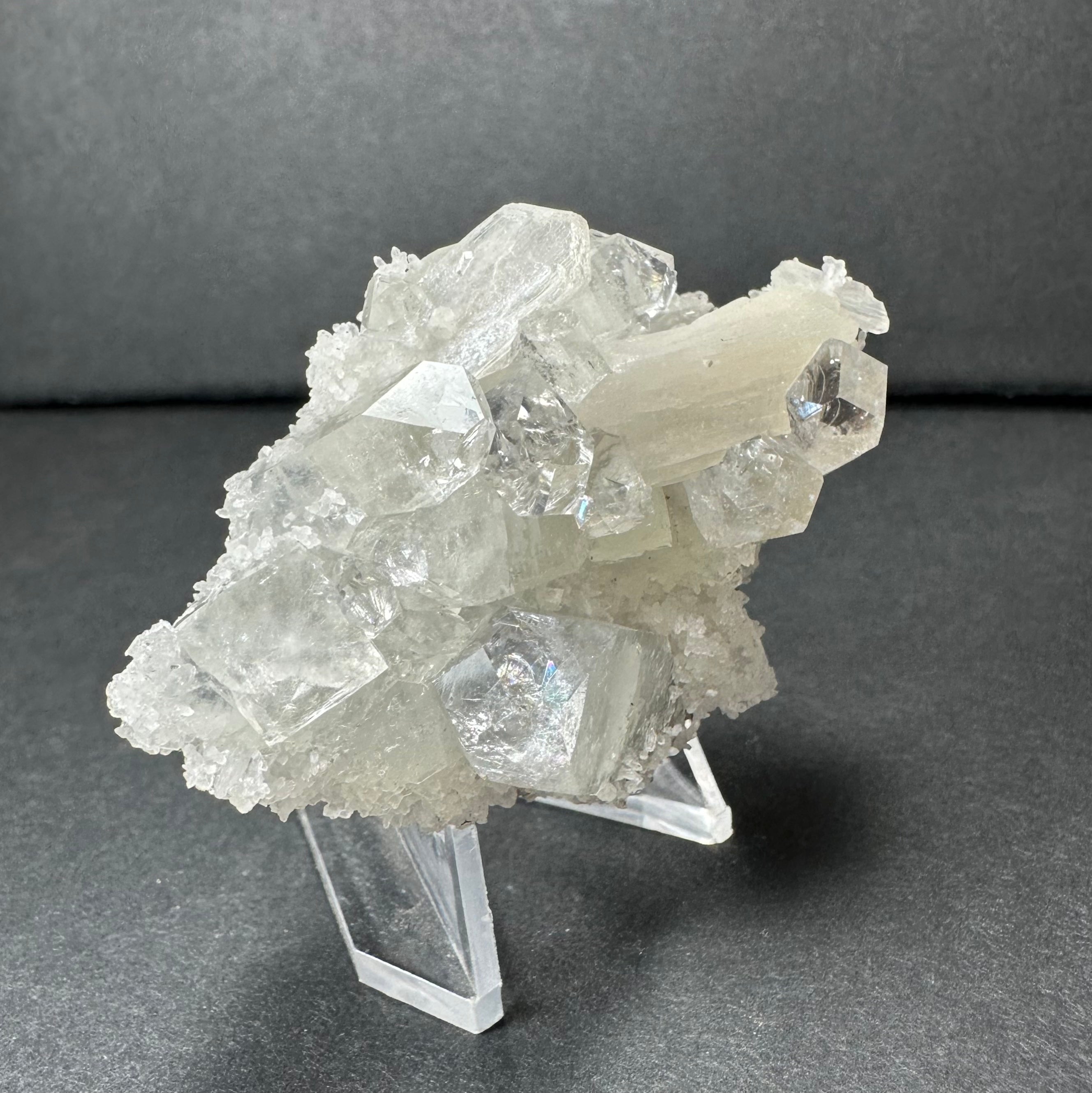 Clear Apophyllite Cluster with White Stilbite on Chalceedony from India | Minerals | Wiccan Center