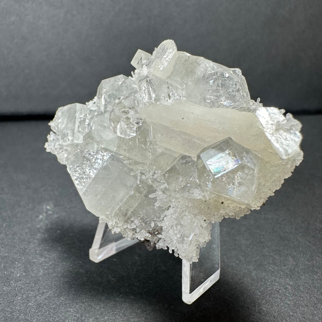 Clear Apophyllite Cluster with White Stilbite on Chalceedony from India | Minerals | Wiccan Center