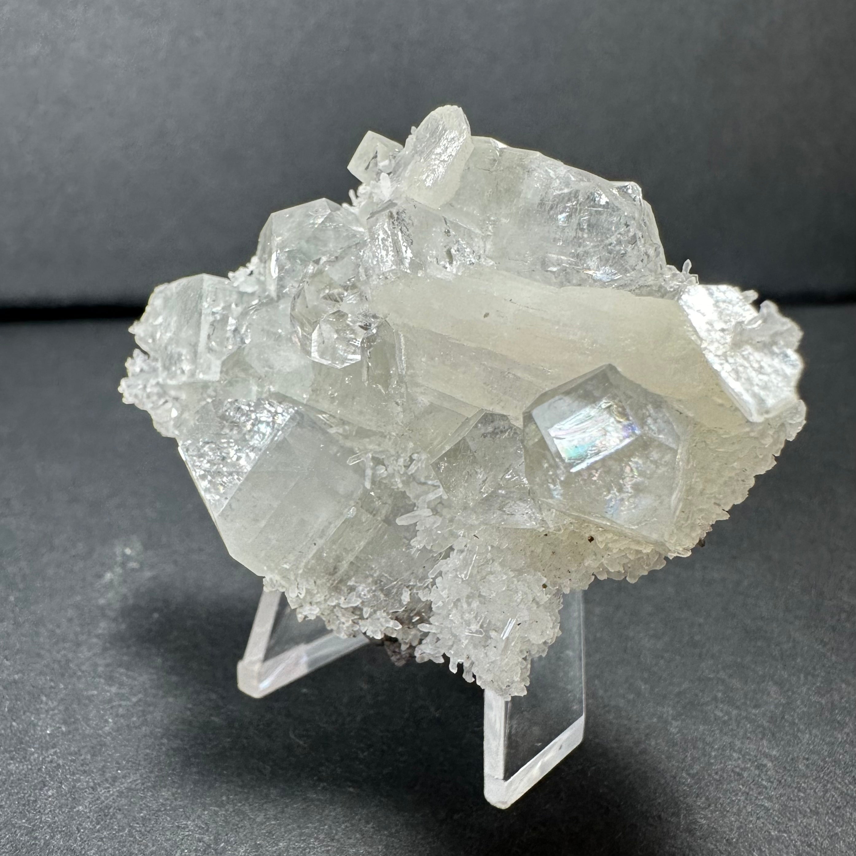 Clear Apophyllite Cluster with White Stilbite on Chalceedony from India | Minerals | Wiccan Center