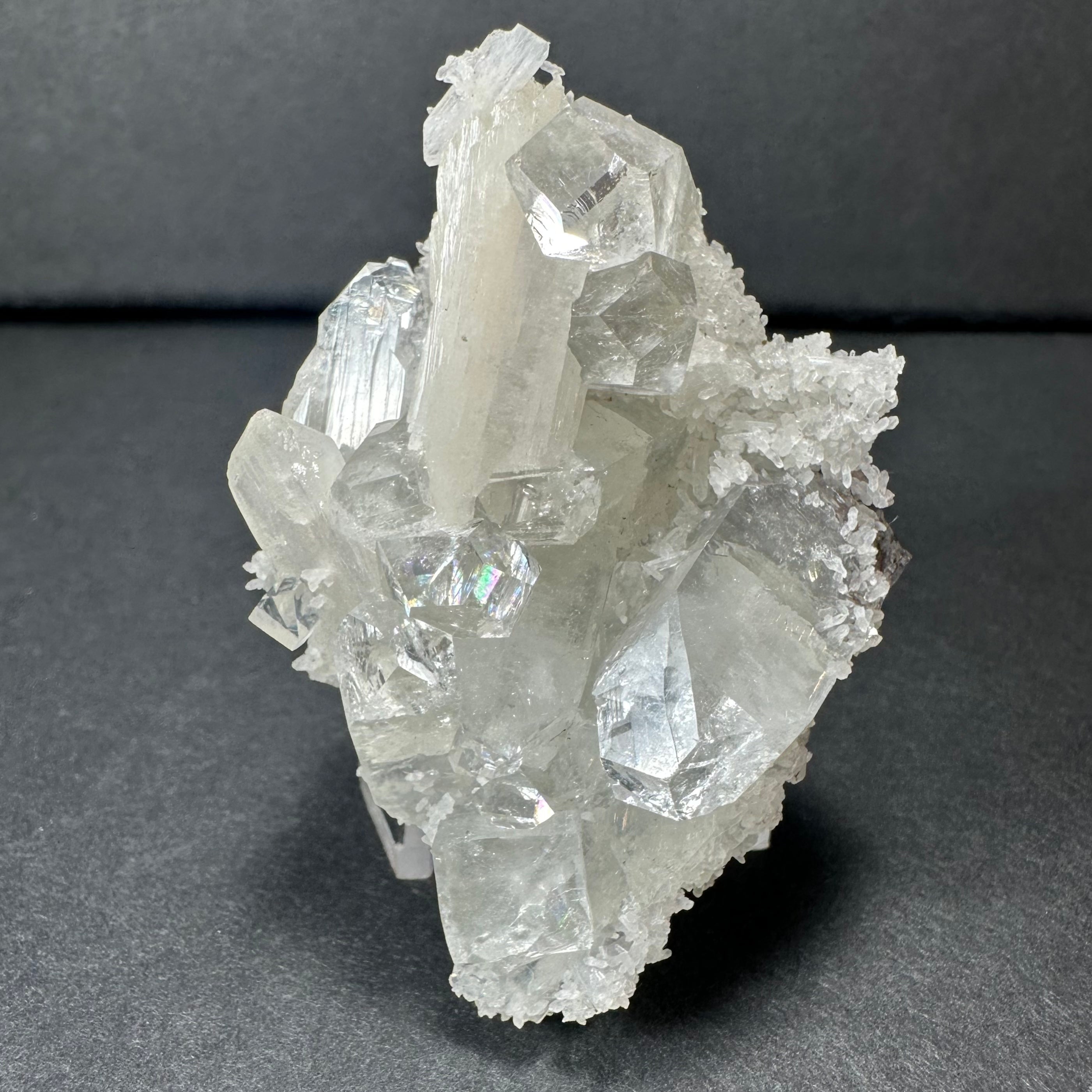 Clear Apophyllite Cluster with White Stilbite on Chalceedony from India | Minerals | Wiccan Center