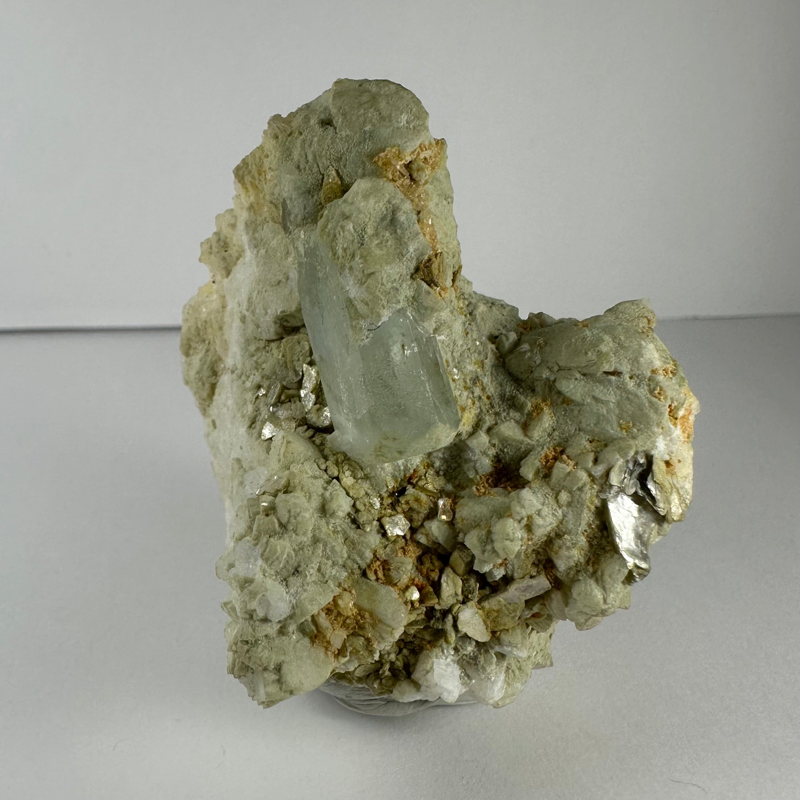 Aquamarine Crystal on Feldspar, Albite, and Mica Matrix from Nuristan Province, Afghanistan | Minerals | Wiccan Center