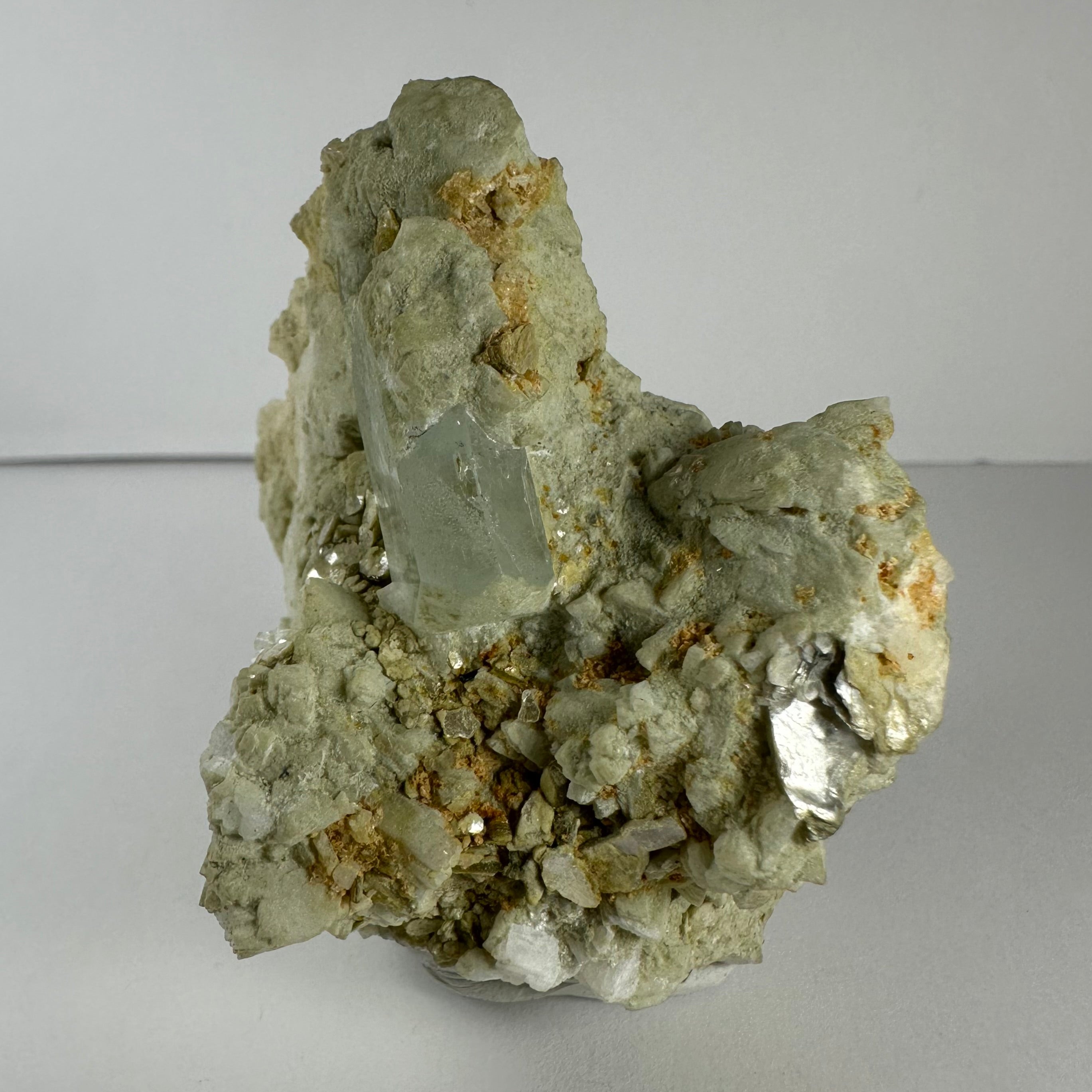 Aquamarine Crystal on Feldspar, Albite, and Mica Matrix from Nuristan Province, Afghanistan | Minerals | Wiccan Center