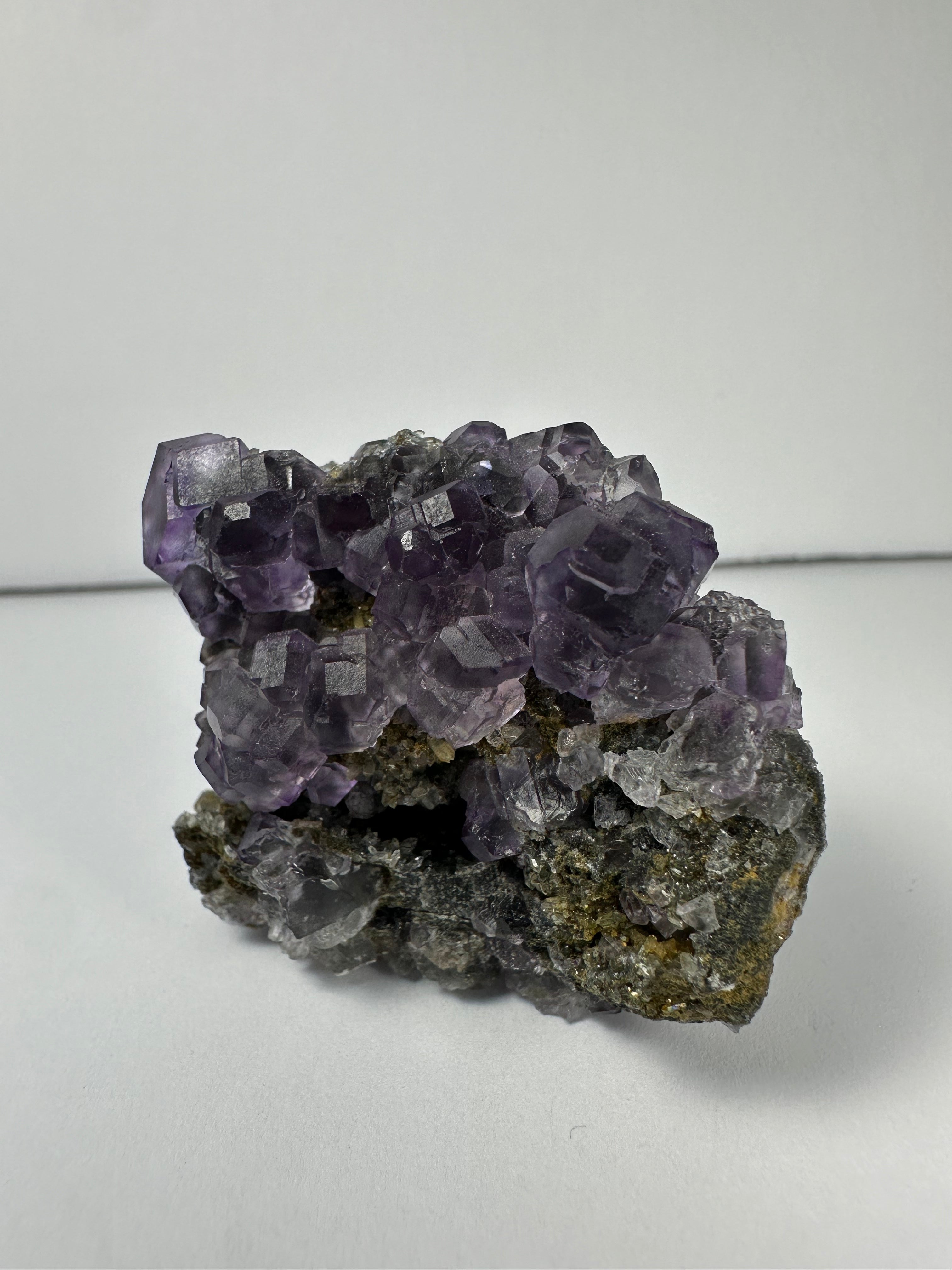 Purple Dodecahedral Fluorite with Calcite on matrix | Minerals | Wiccan Center