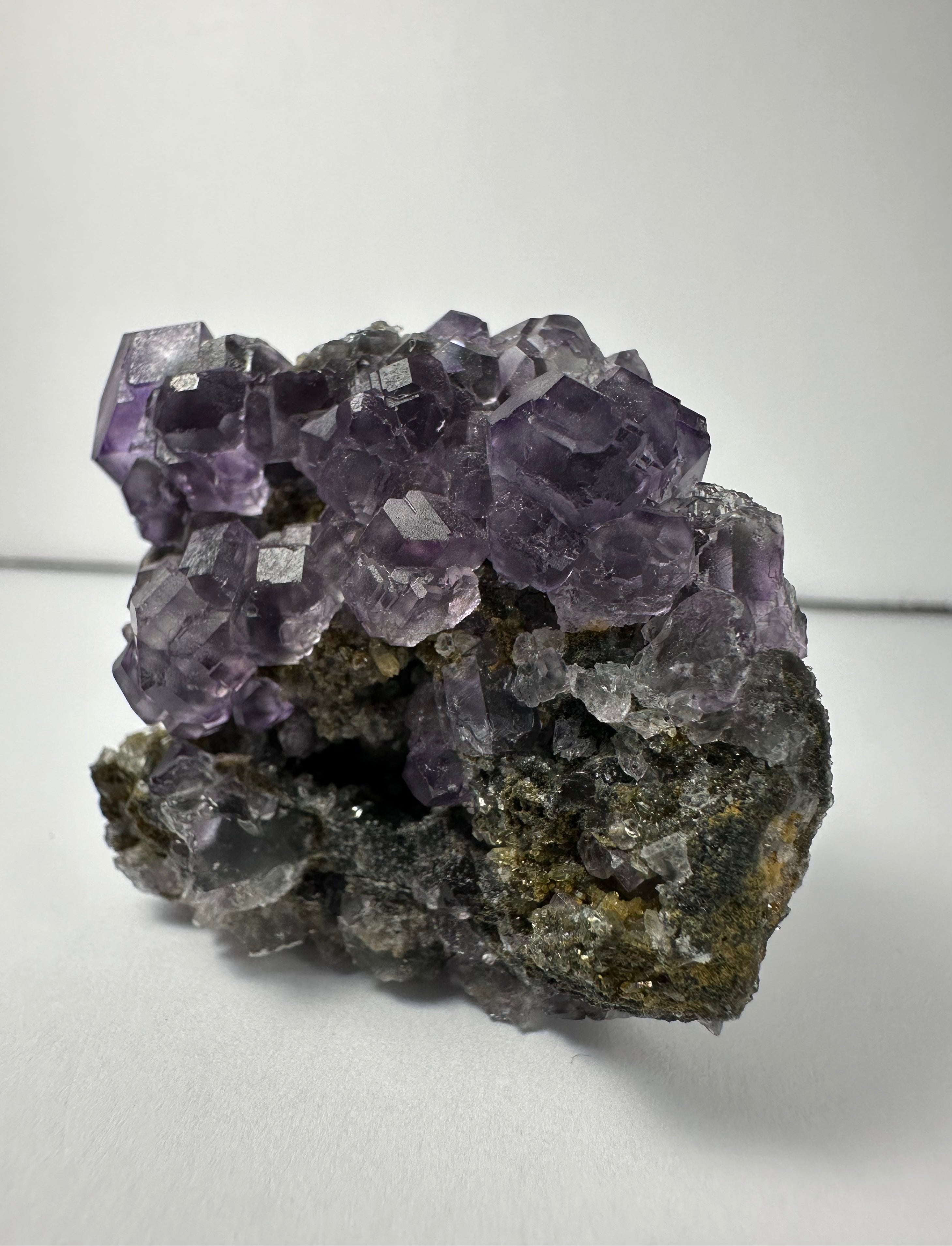 Purple Dodecahedral Fluorite with Calcite on matrix | Minerals | Wiccan Center