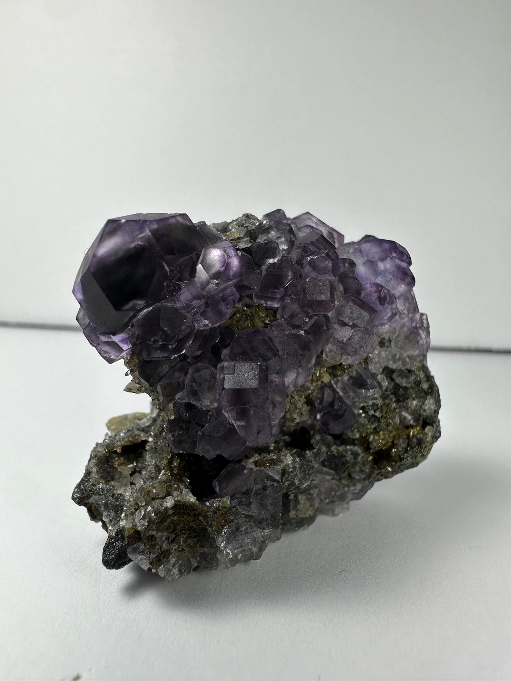 Purple Dodecahedral Fluorite with Calcite on matrix | Minerals | Wiccan Center