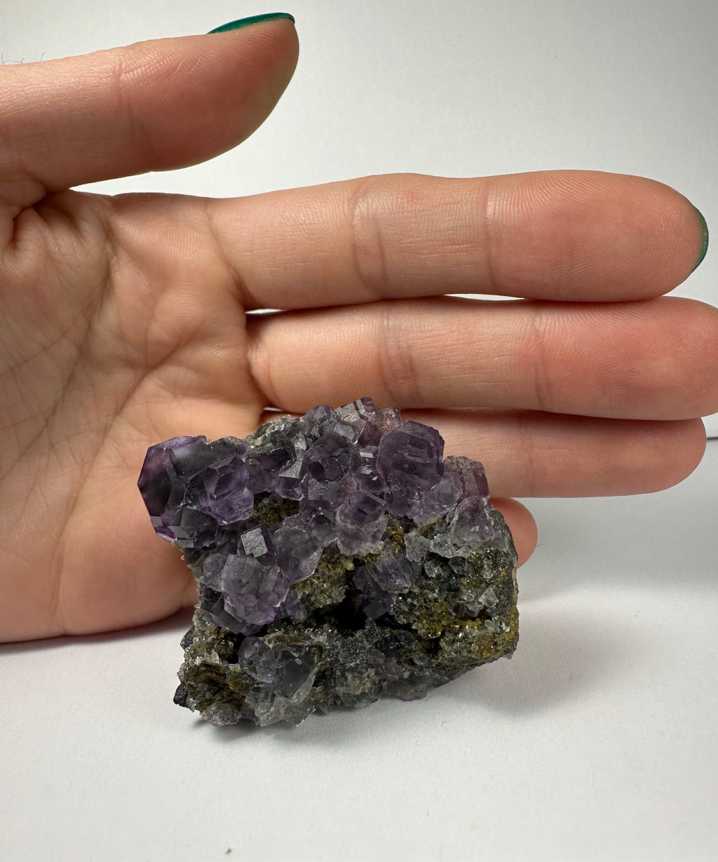Purple Dodecahedral Fluorite with Calcite on matrix | Minerals | Wiccan Center