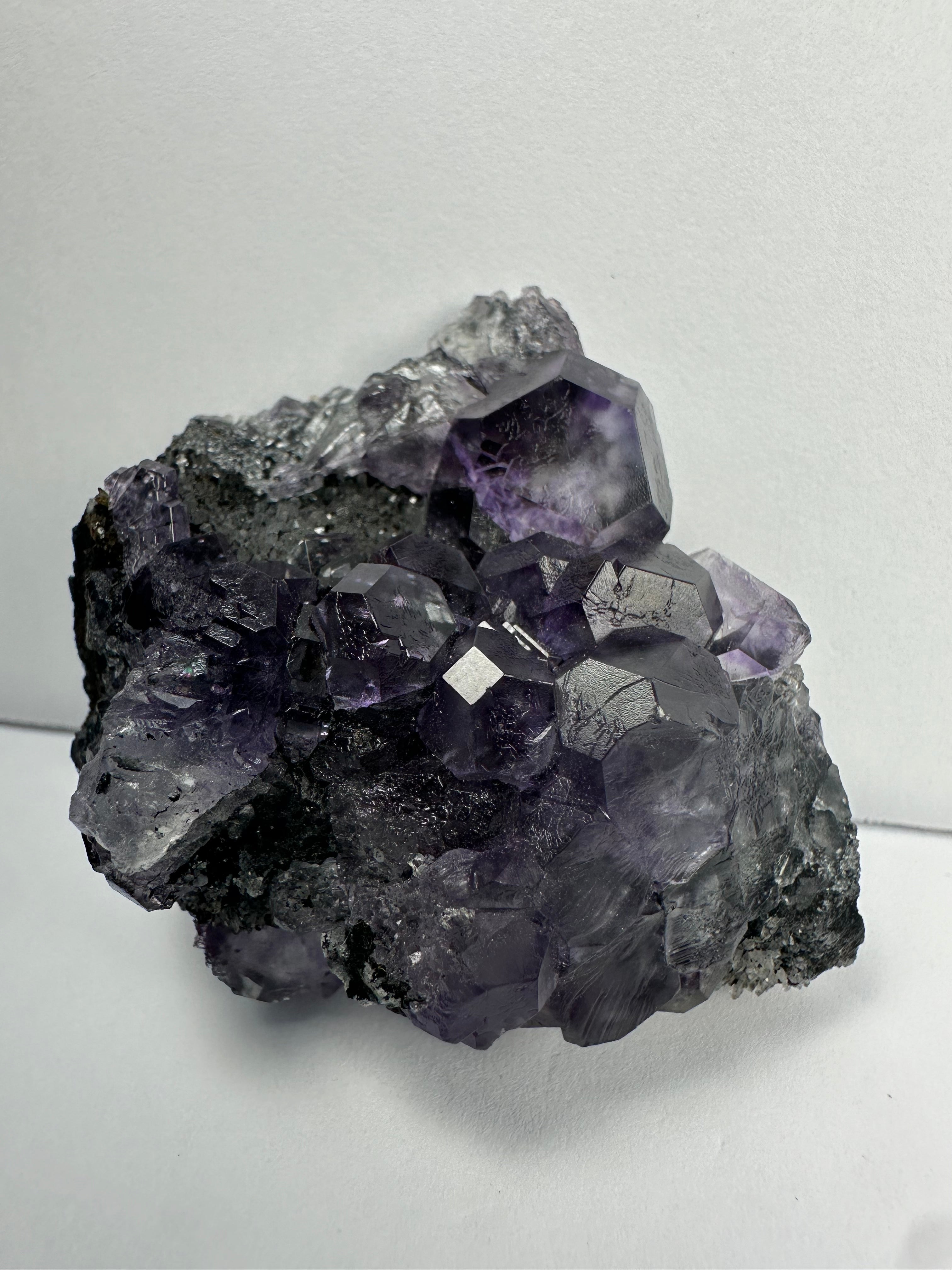 Purple Dodecahedral Fluorite with Calcite on matrix | Minerals | Wiccan Center