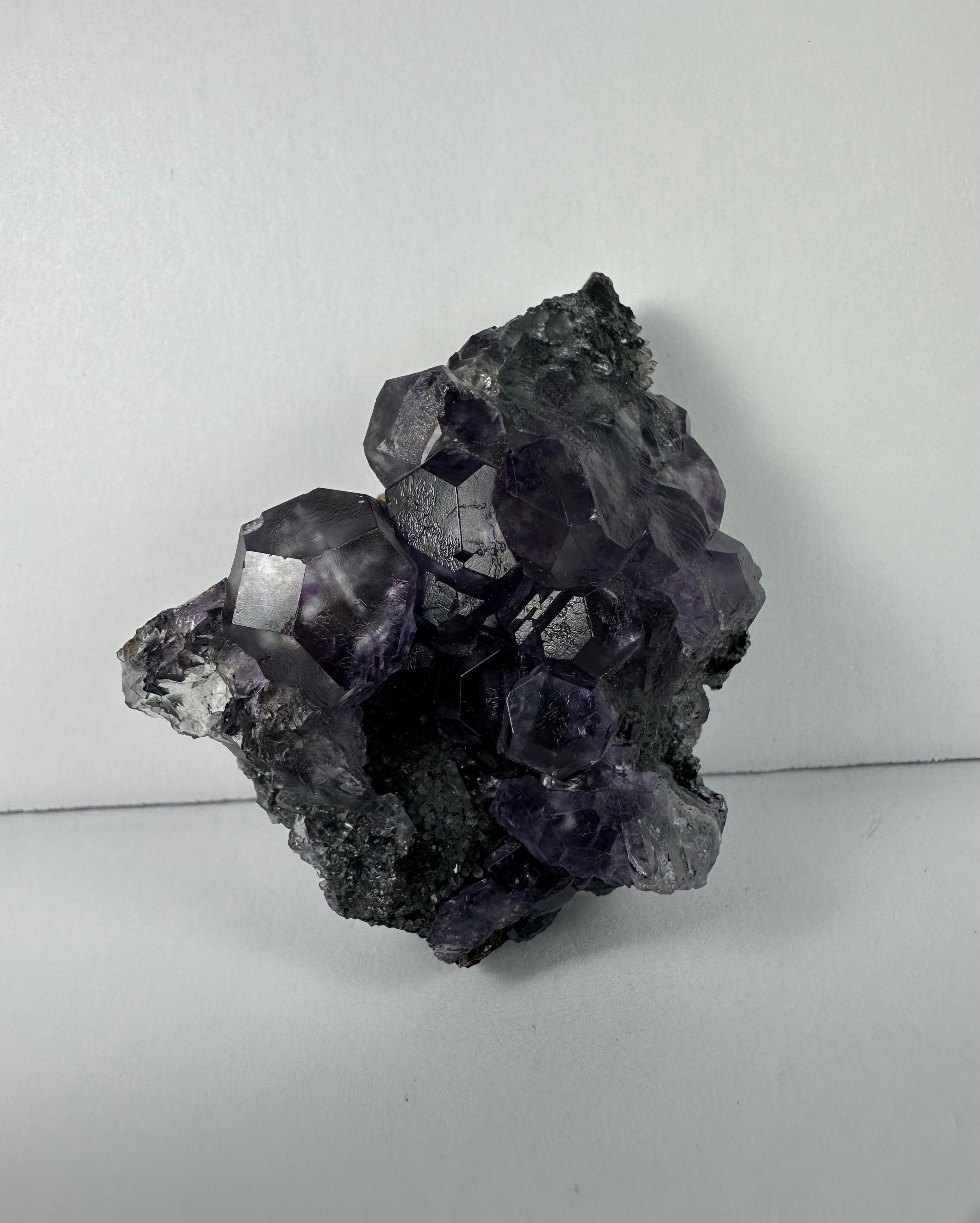 Purple Dodecahedral Fluorite with Calcite on matrix | Minerals | Wiccan Center