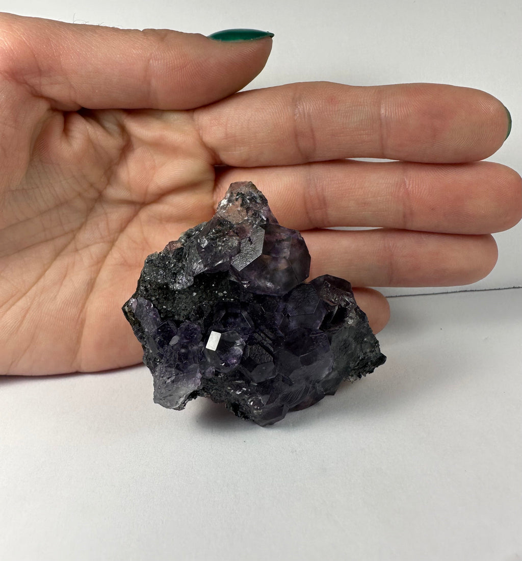Purple Dodecahedral Fluorite with Calcite on matrix | Minerals | Wiccan Center