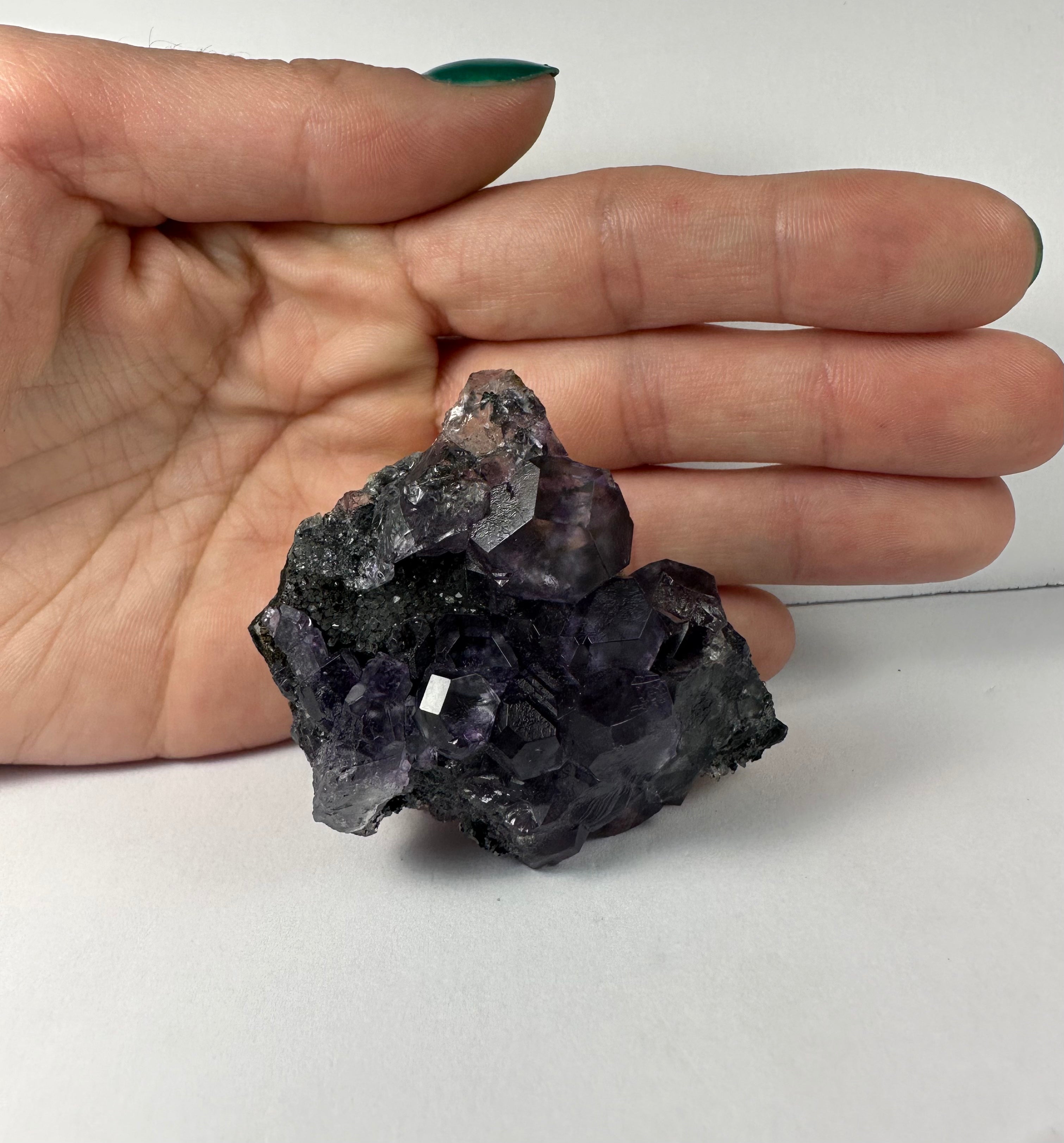 Purple Dodecahedral Fluorite with Calcite on matrix | Minerals | Wiccan Center