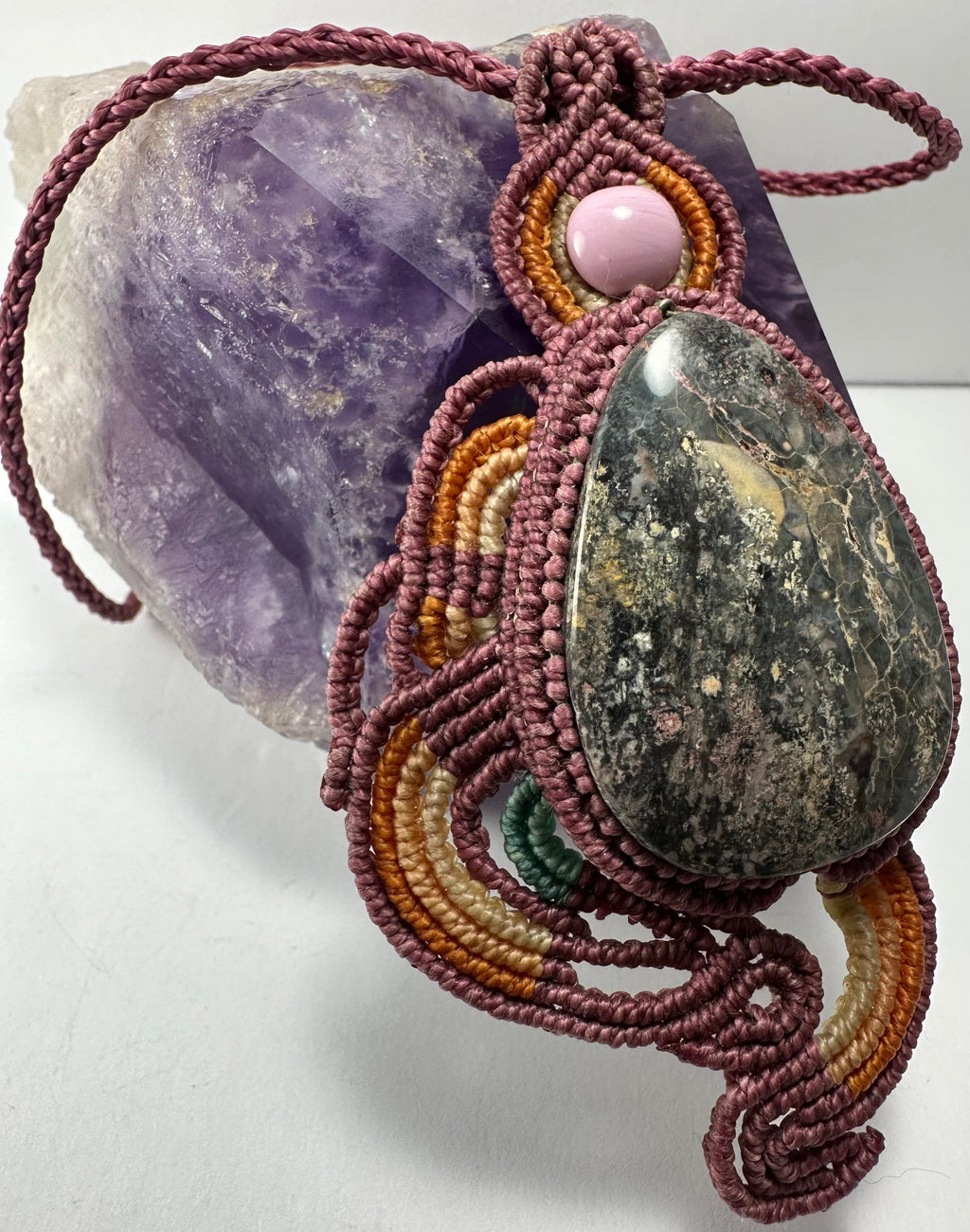 Handmade Rhodonite Macrame Necklace | Jewelry | Wiccan Center