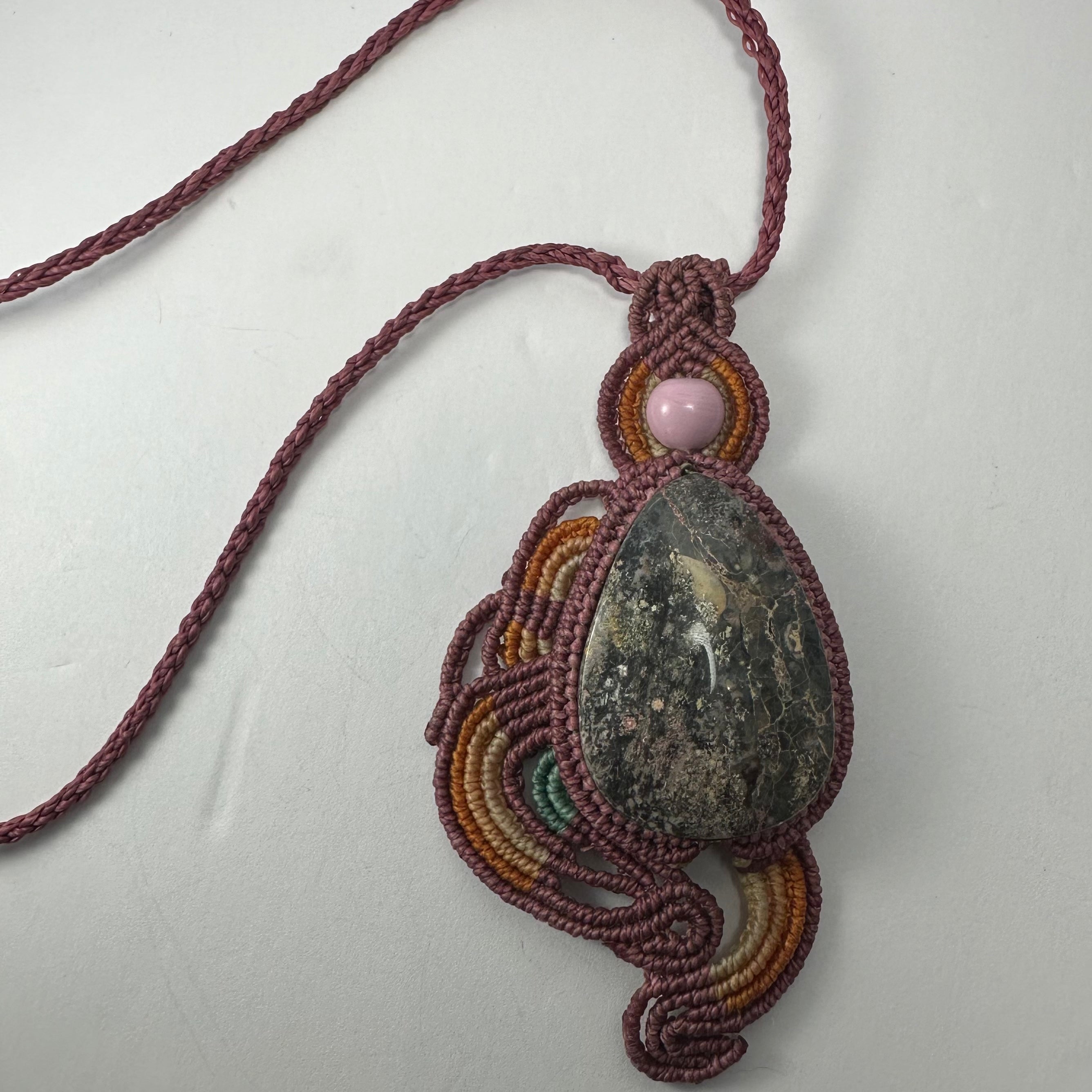 Handmade Rhodonite Macrame Necklace | Jewelry | Wiccan Center