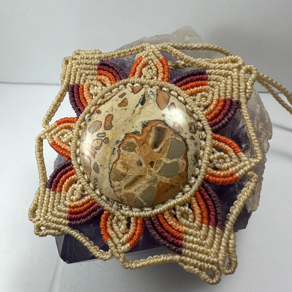 Hand Woven Flower Necklace with Jasper Cabochon | Jewelry | Wiccan Center