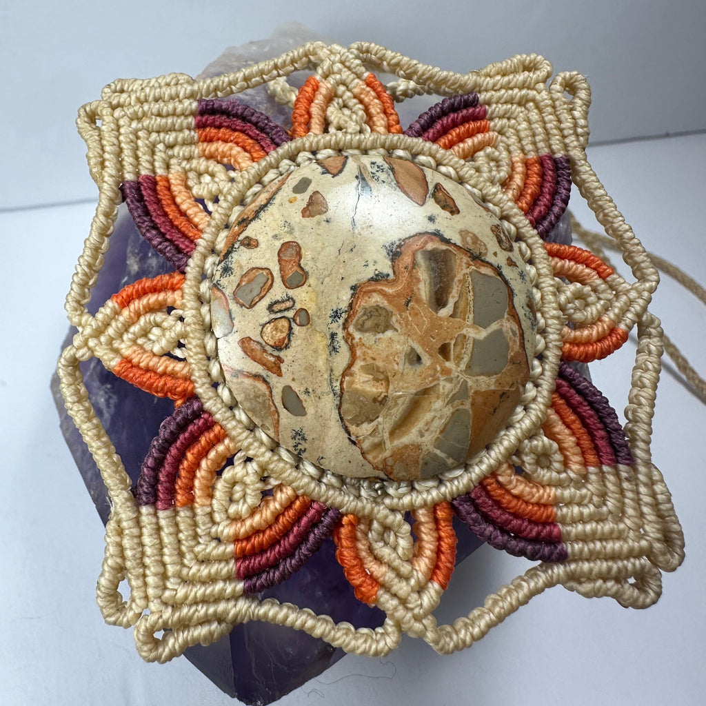 Hand Woven Flower Necklace with Jasper Cabochon | Jewelry | Wiccan Center