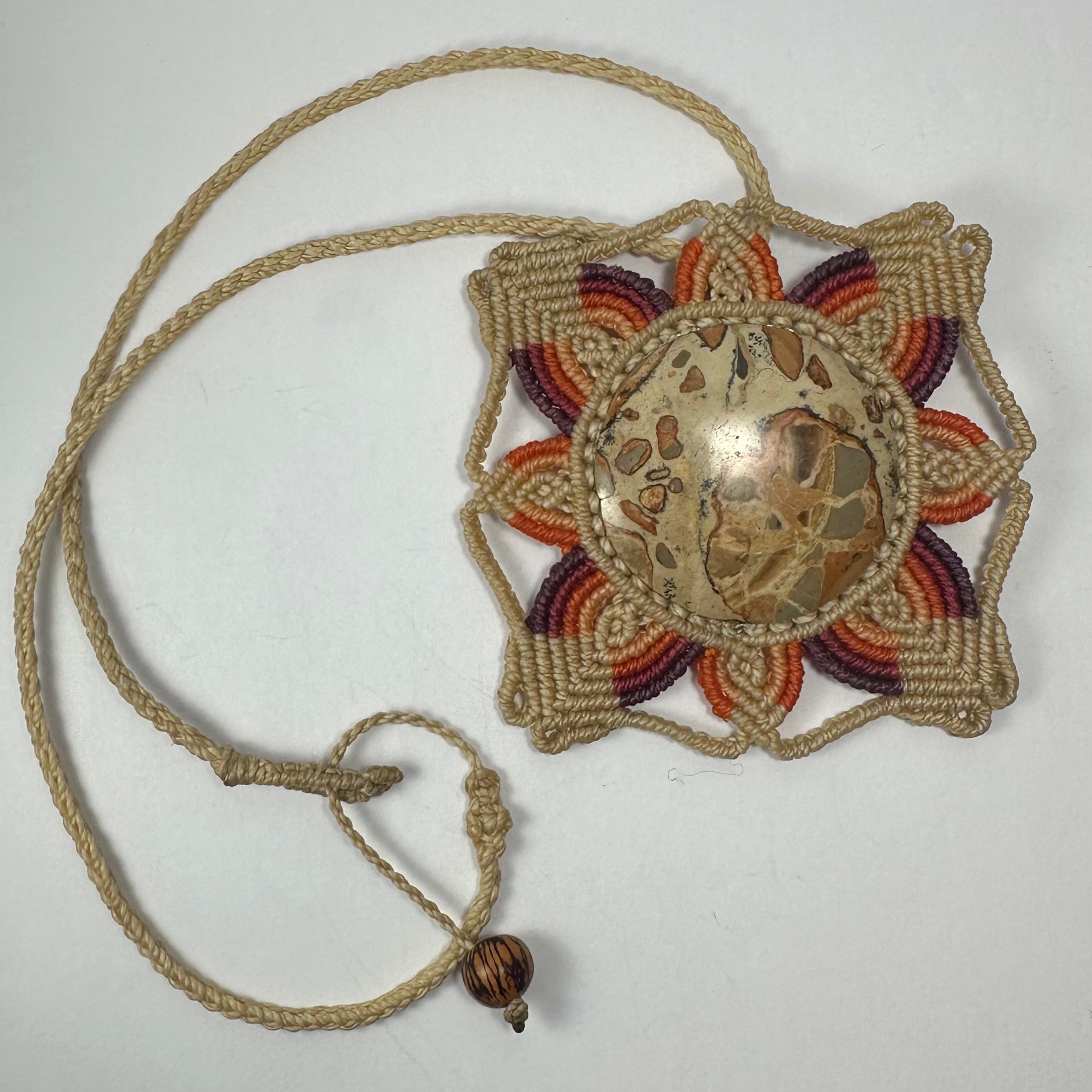 Hand Woven Flower Necklace with Jasper Cabochon | Jewelry | Wiccan Center