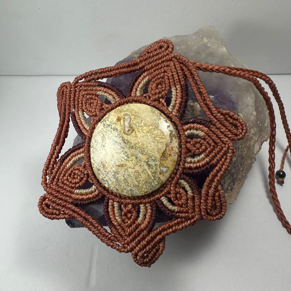 Hand Woven Flower Necklace with Jasper Cabochon | Jewelry | Wiccan Center
