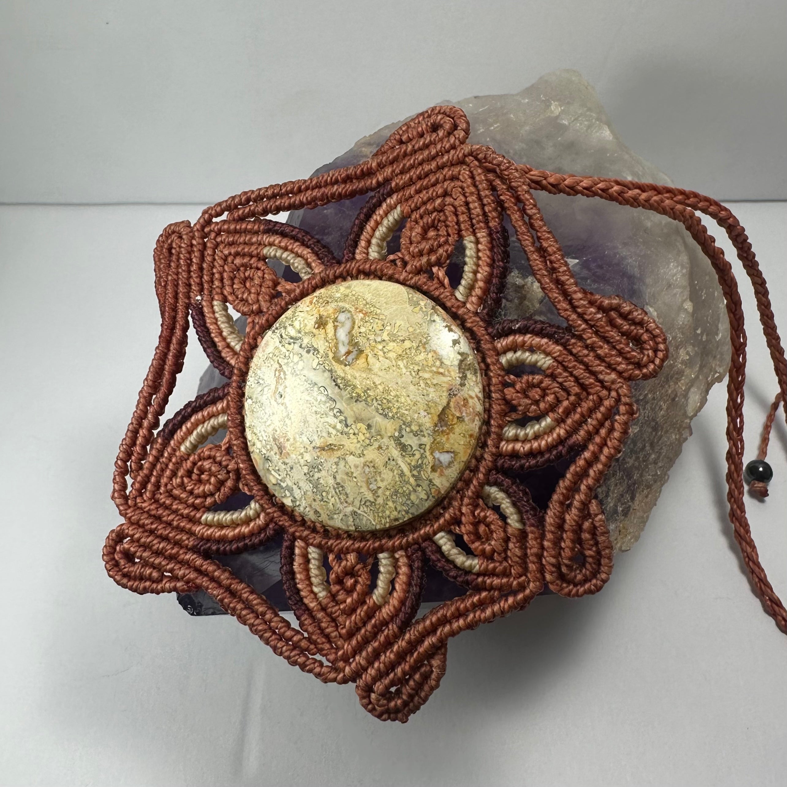 Hand Woven Flower Necklace with Jasper Cabochon | Jewelry | Wiccan Center