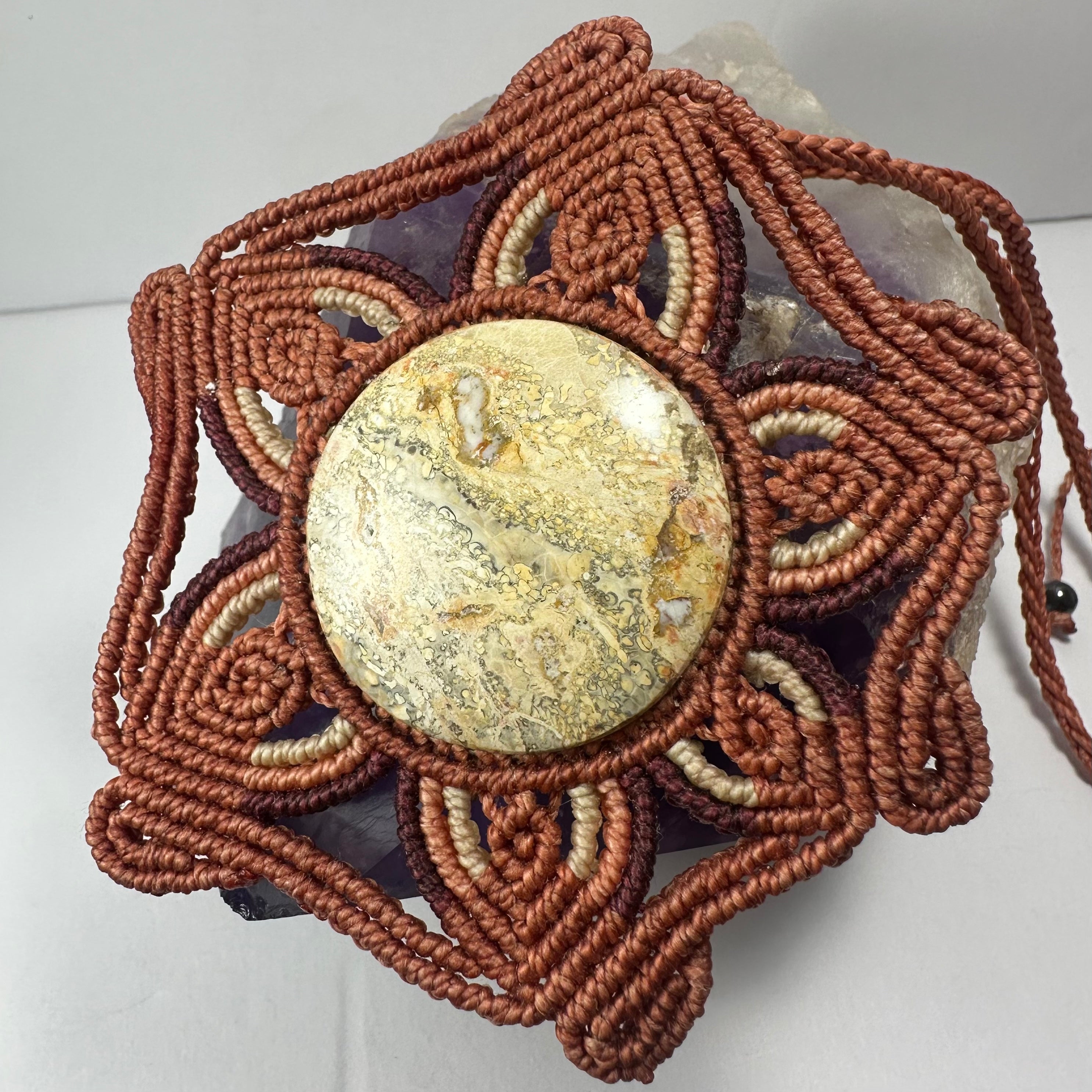 Hand Woven Flower Necklace with Jasper Cabochon | Jewelry | Wiccan Center