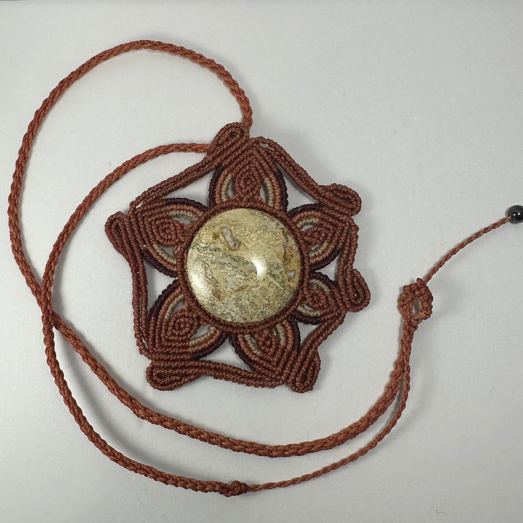 Hand Woven Flower Necklace with Jasper Cabochon | Jewelry | Wiccan Center