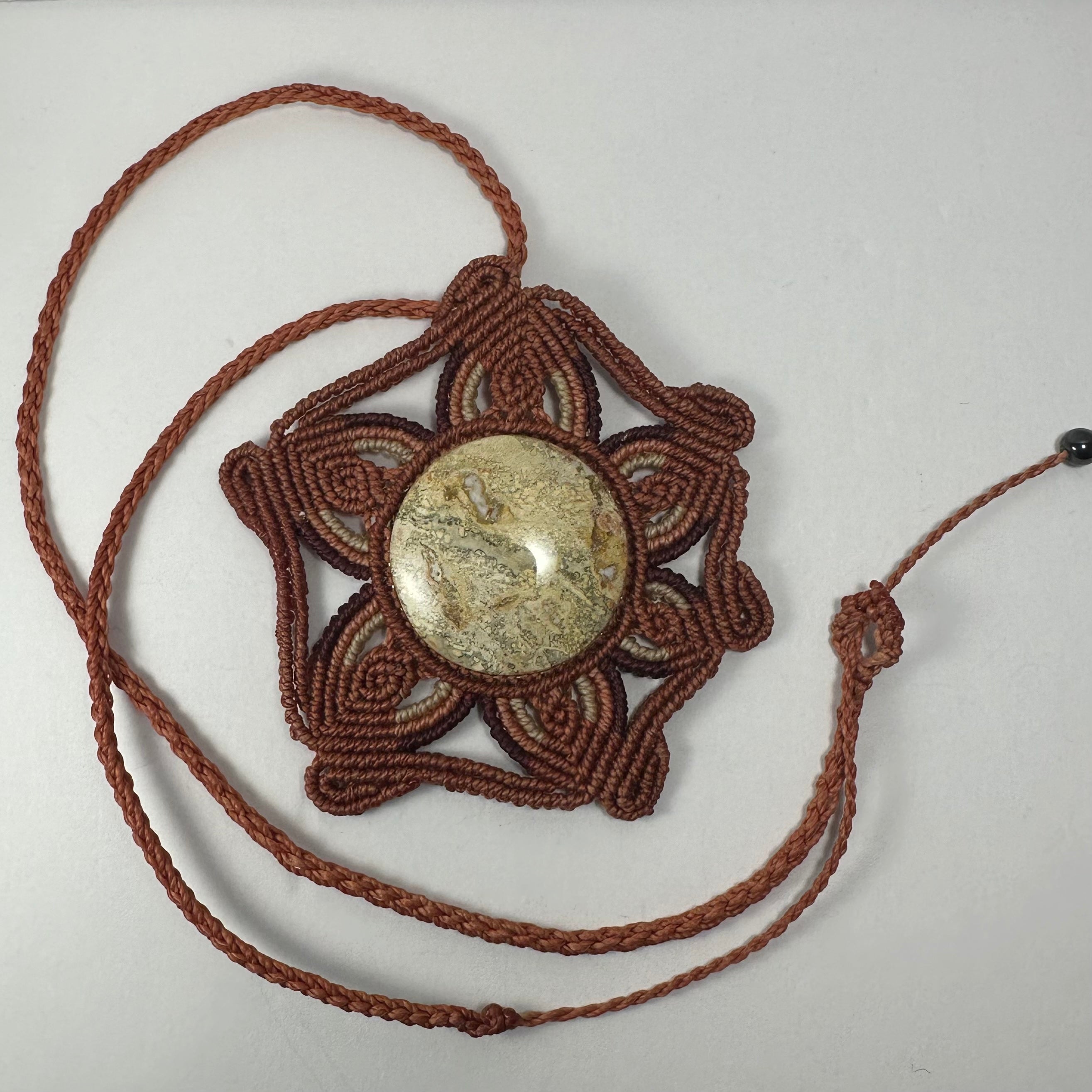 Hand Woven Flower Necklace with Jasper Cabochon | Jewelry | Wiccan Center