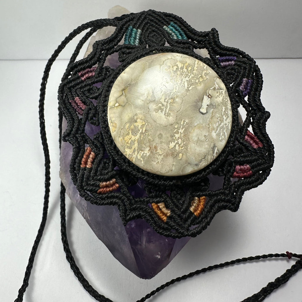 Hand Woven Flower Necklace with Jasper Cabochon | Jewelry | Wiccan Center