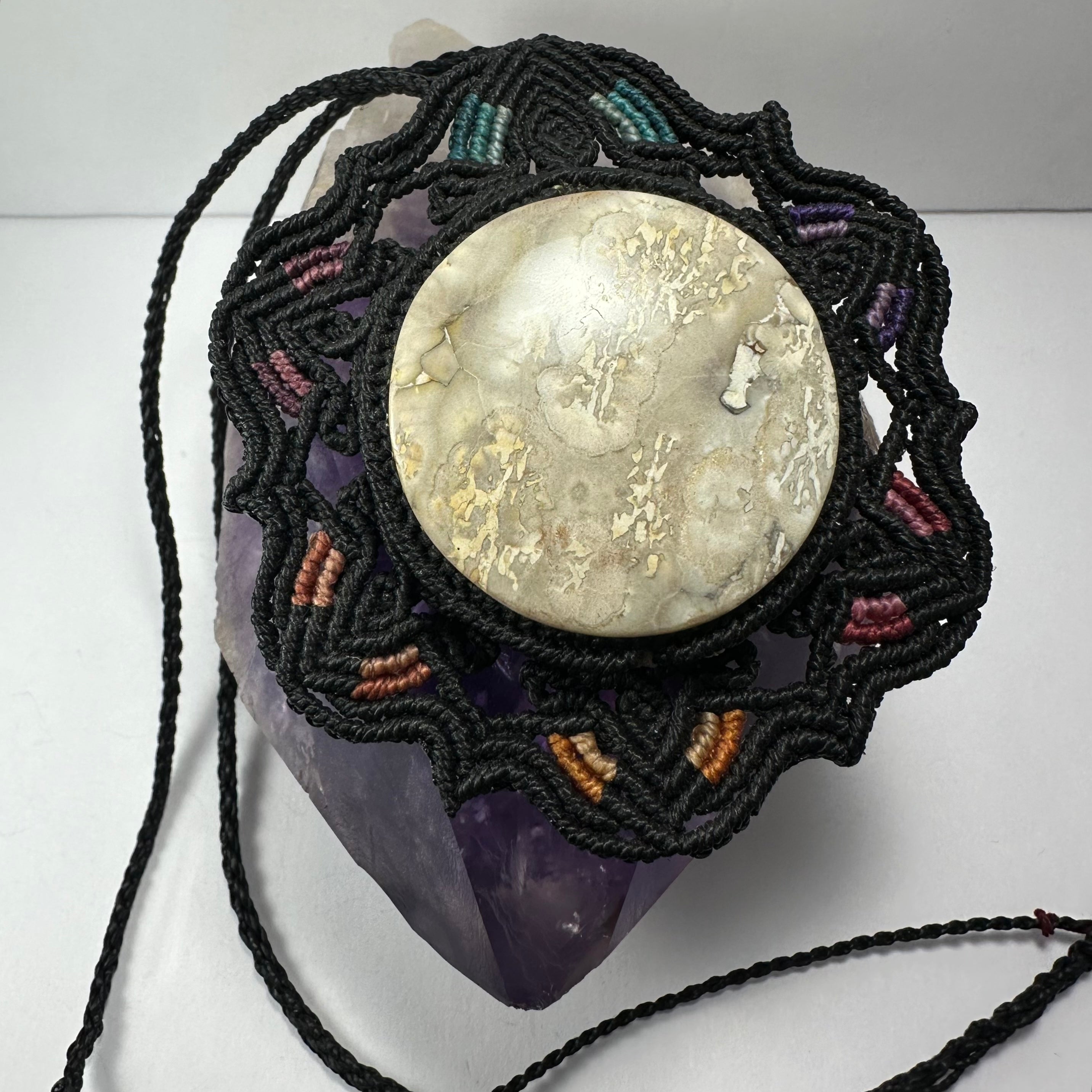 Hand Woven Flower Necklace with Jasper Cabochon | Jewelry | Wiccan Center