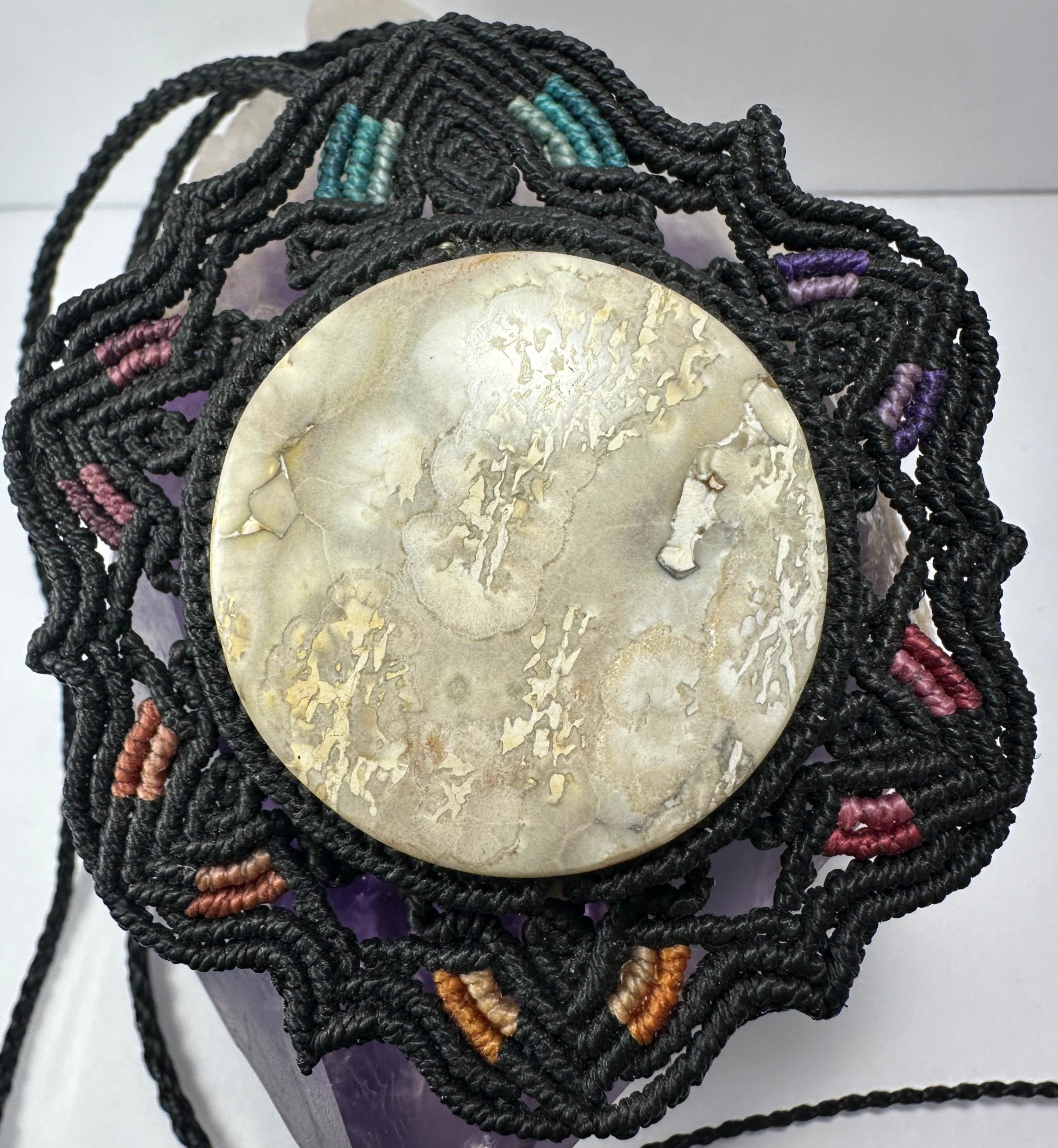Hand Woven Flower Necklace with Jasper Cabochon | Jewelry | Wiccan Center