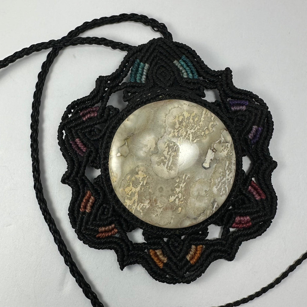 Hand Woven Flower Necklace with Jasper Cabochon | Jewelry | Wiccan Center