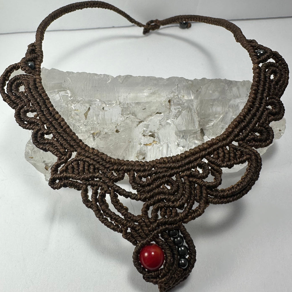 Handmade Macrame Choker with Coral Bead | Jewelry | Wiccan Center
