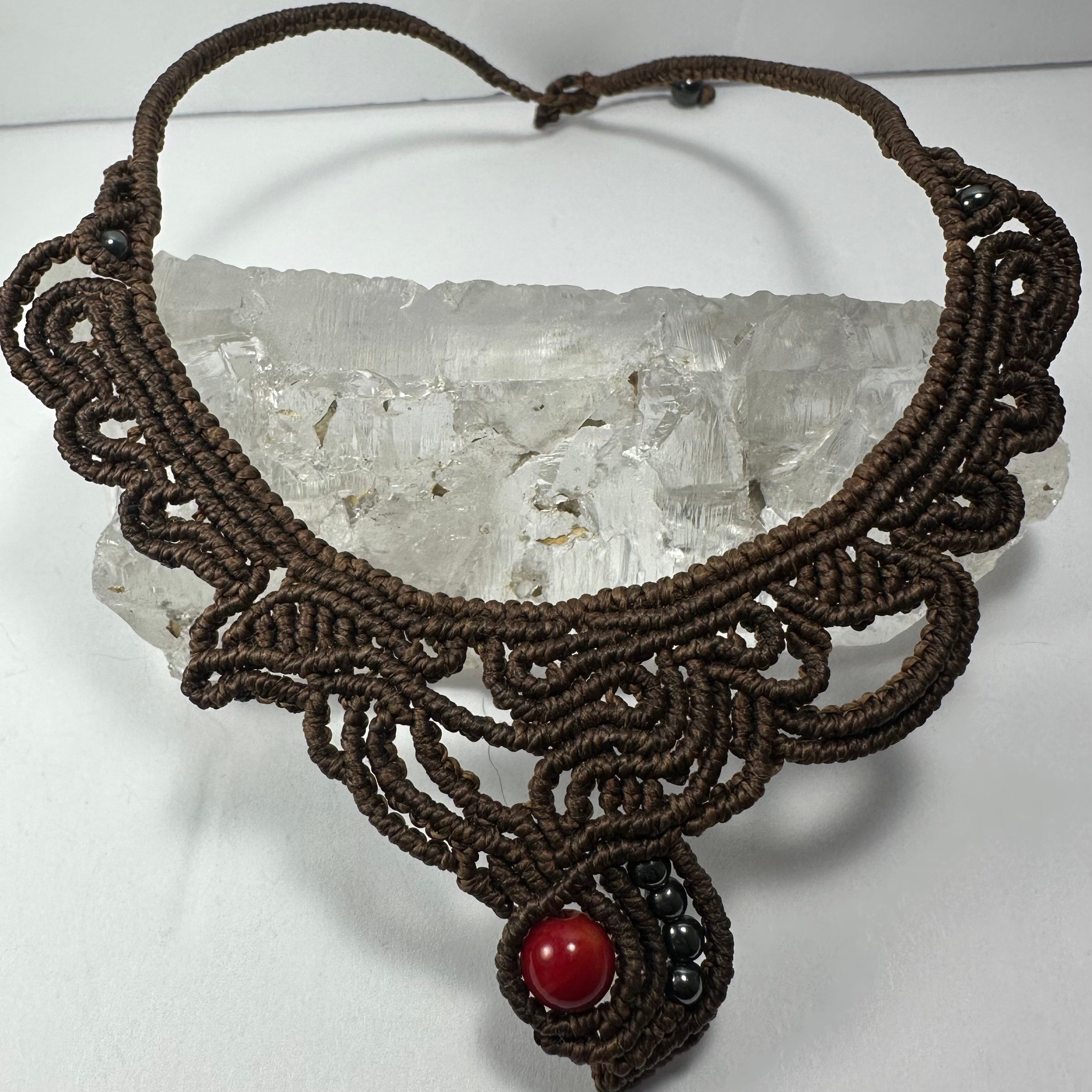 Handmade Macrame Choker with Coral Bead | Jewelry | Wiccan Center