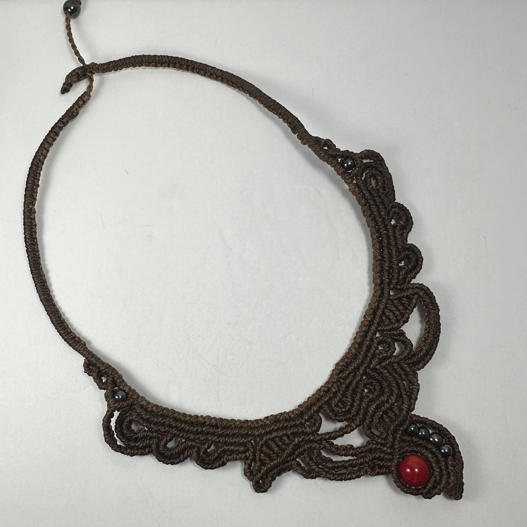 Handmade Macrame Choker with Coral Bead | Jewelry | Wiccan Center