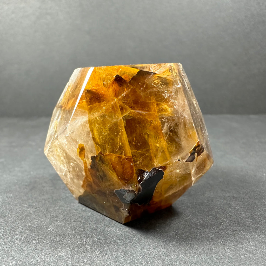 Yellow Hematoid Quartz Dodecahedron Carving from Brazil | Lapidary | Wiccan Center