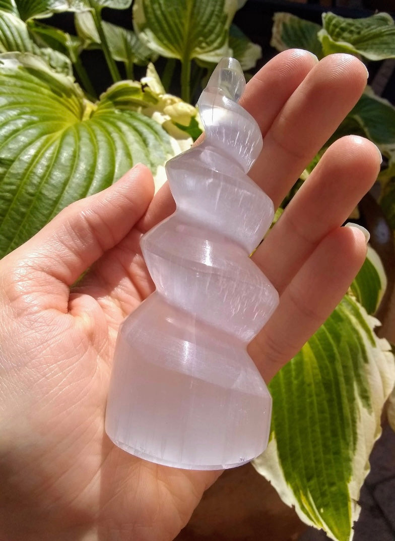 Selenite Spiral Tower 10cm | Lapidary | Wiccan Center