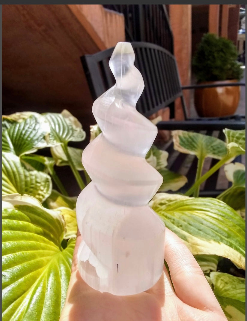 Selenite Spiral Tower 10cm | Lapidary | Wiccan Center