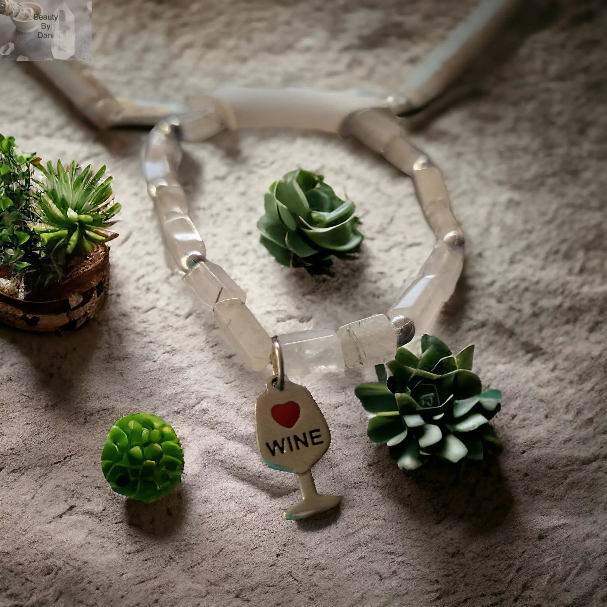 Quartz Bracelet with Wine Charm