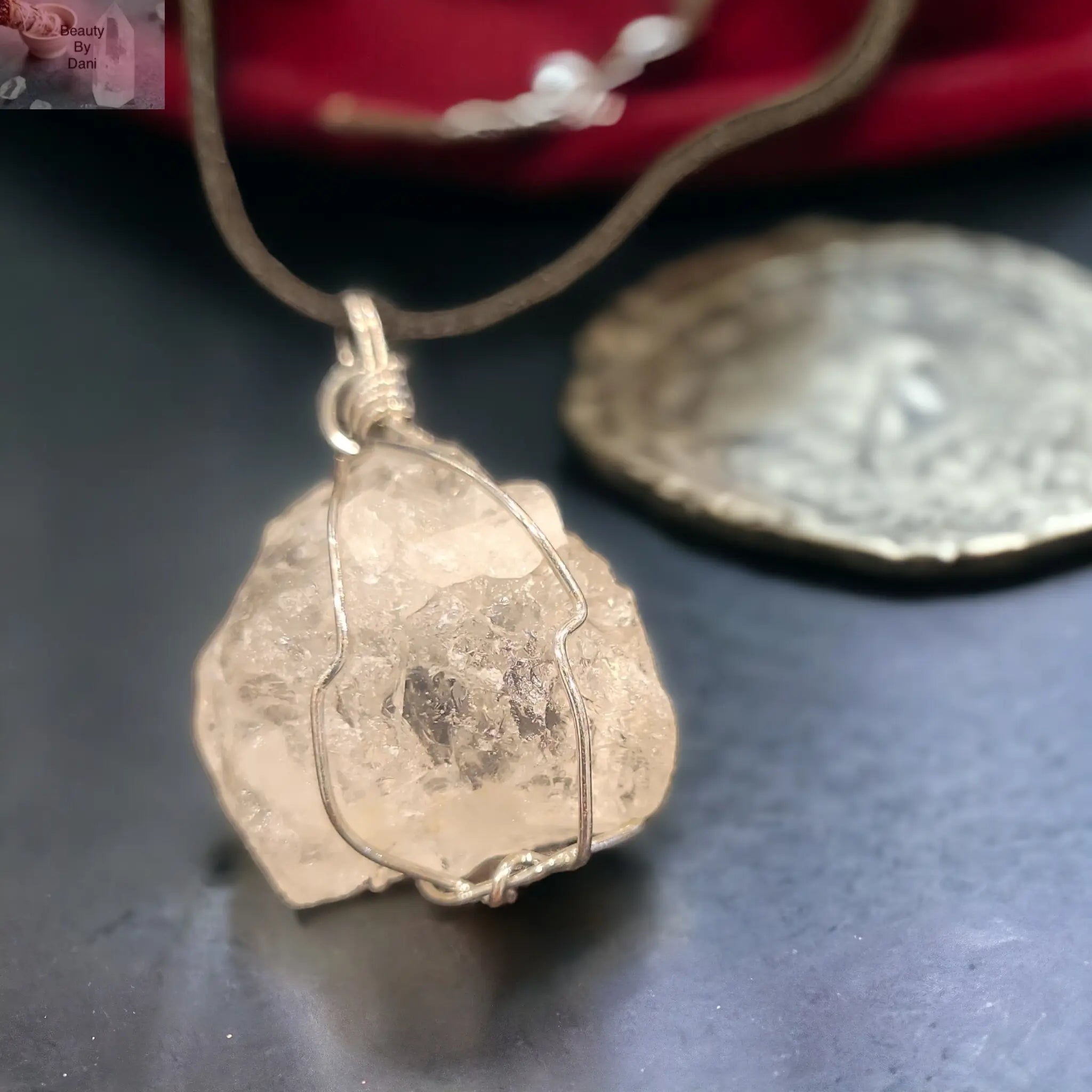White Quartz Pendant Necklace on Leather Cord