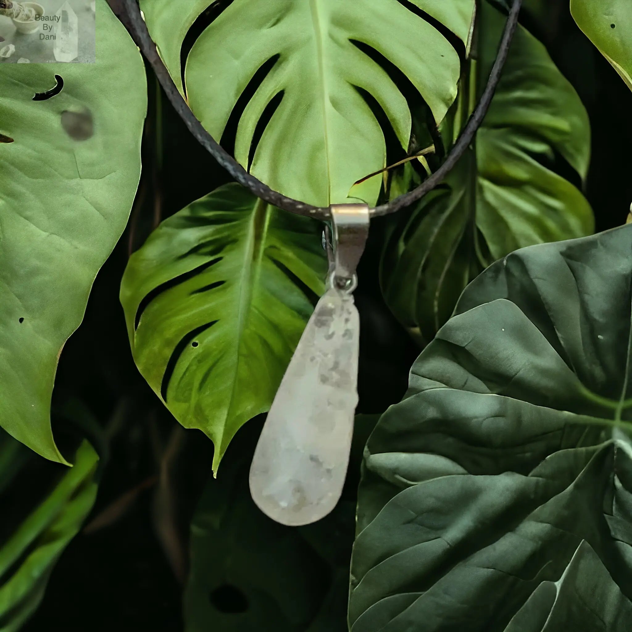 Clear Quartz Healing Necklace on Leather Cord