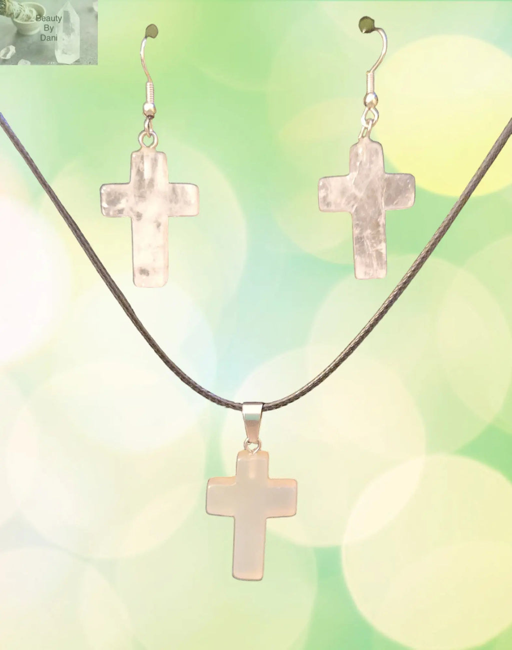 Clear Quartz Cross Necklace & Earrings Set