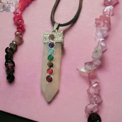 Rose Quartz Chakra Necklace with Leather Cord | Necklace | Wiccan Center