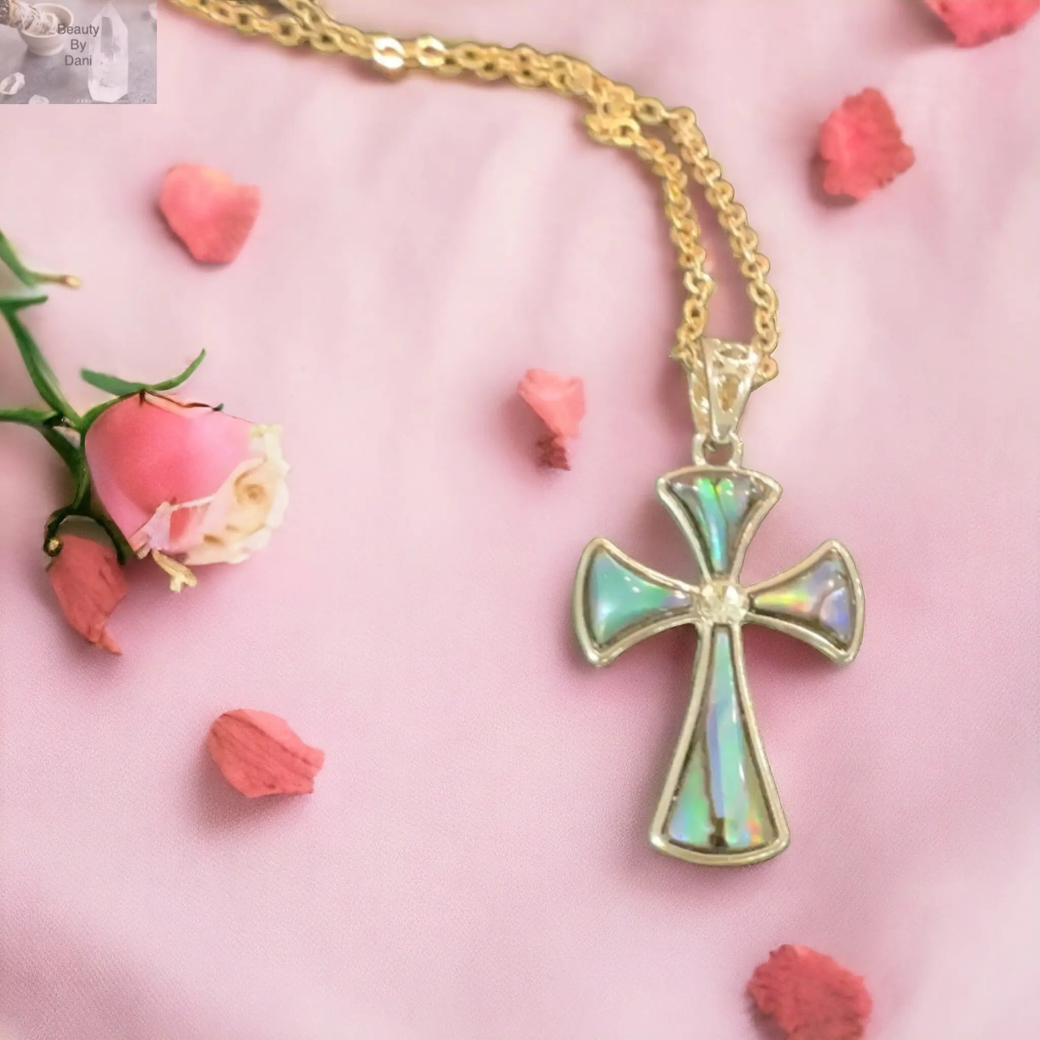 Stainless Steel Abalone Cross Necklace