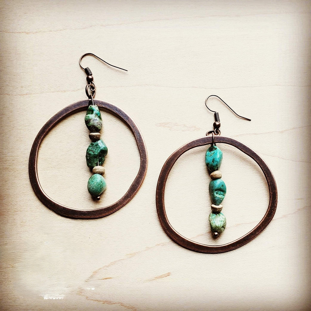 Copper Hoop Earrings in Natural Turquoise and Wood 201q | Earrings | Wiccan Center